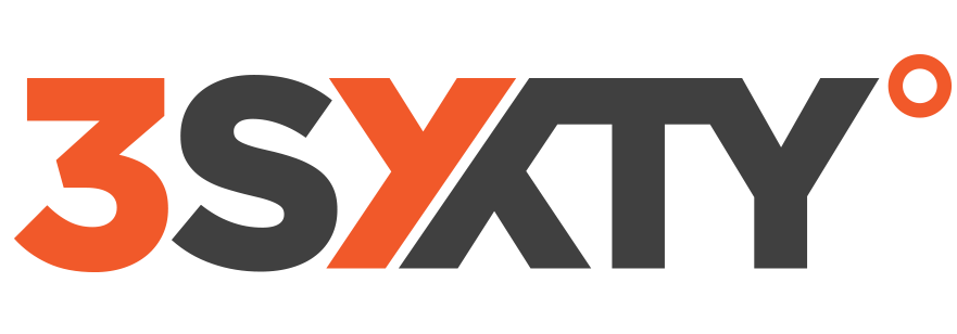 3Syxty colour logo with dark letters on a light background