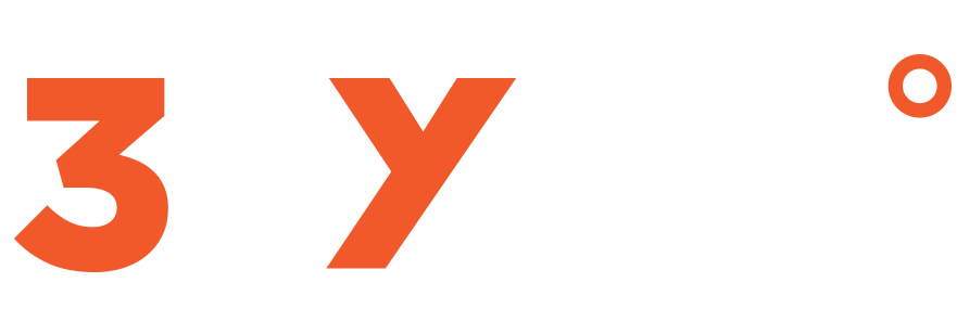 3Syxty colour logo with white letters on a dark background